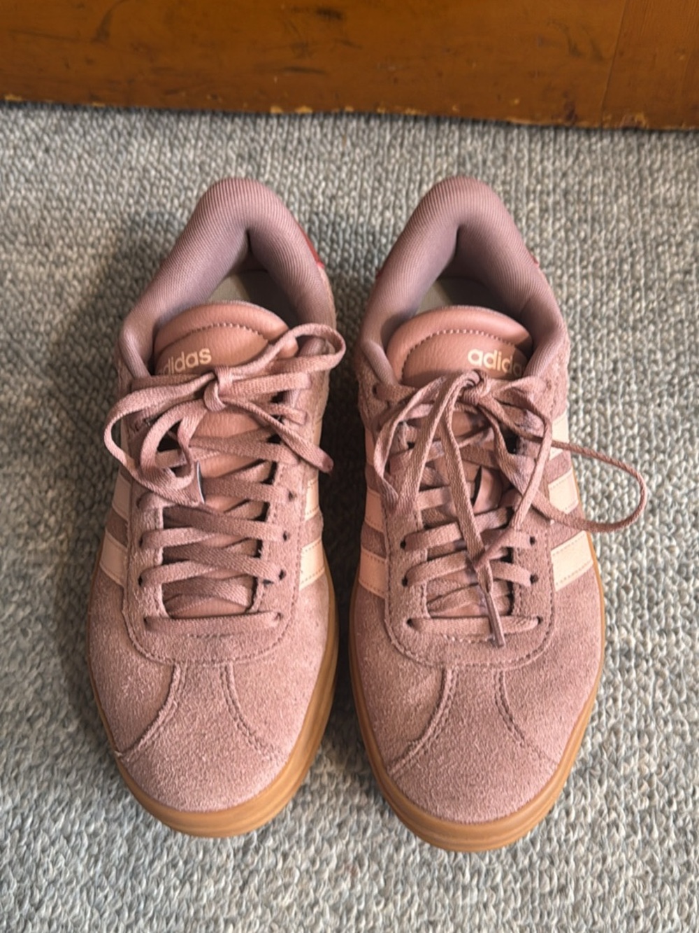 Adidas VL Court Women’s Dusty Pink Suede Sneakers with Gum Sole